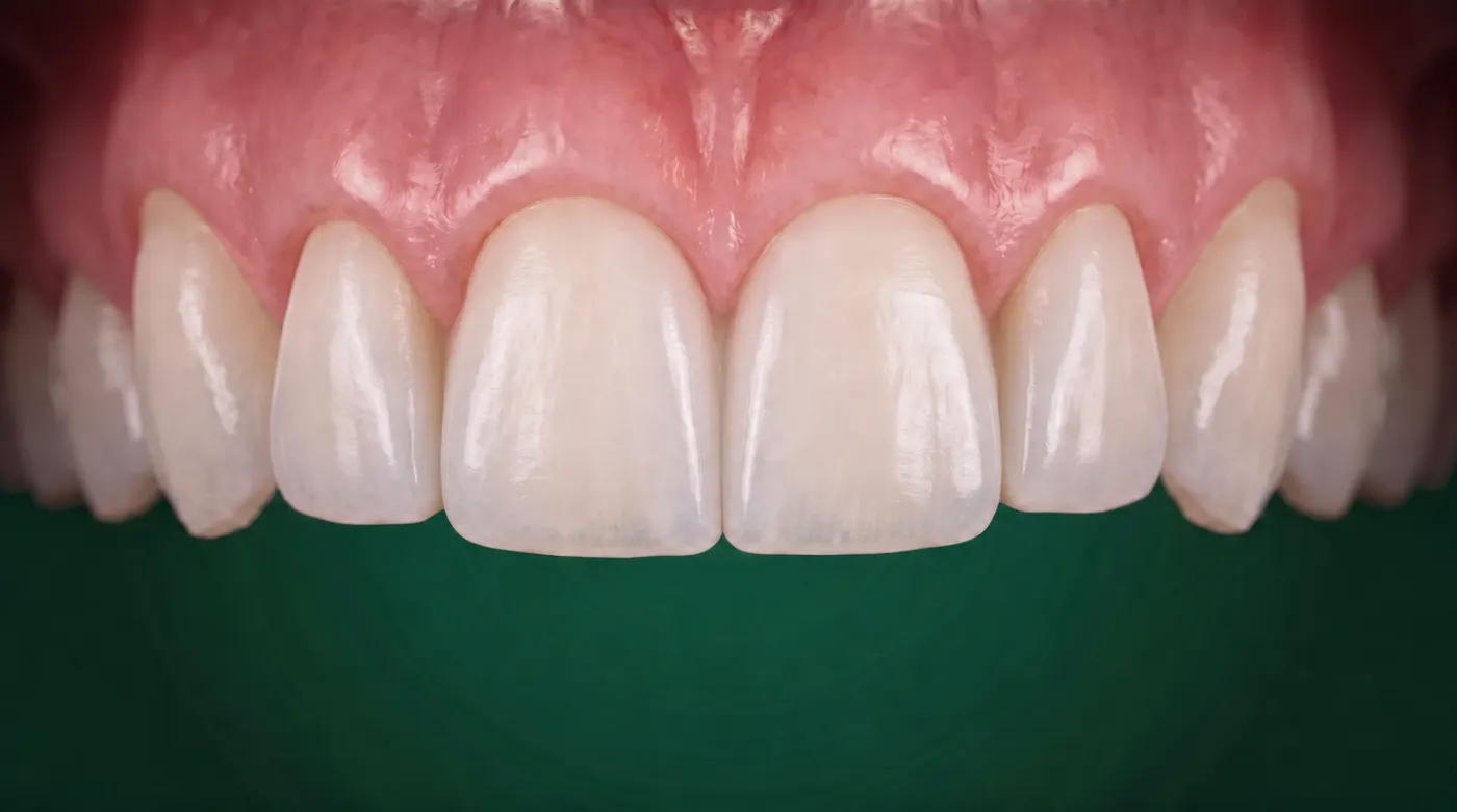 3D-illustrasjon av de samme fortennene med jevne, hele tannkanter etter edge bonding